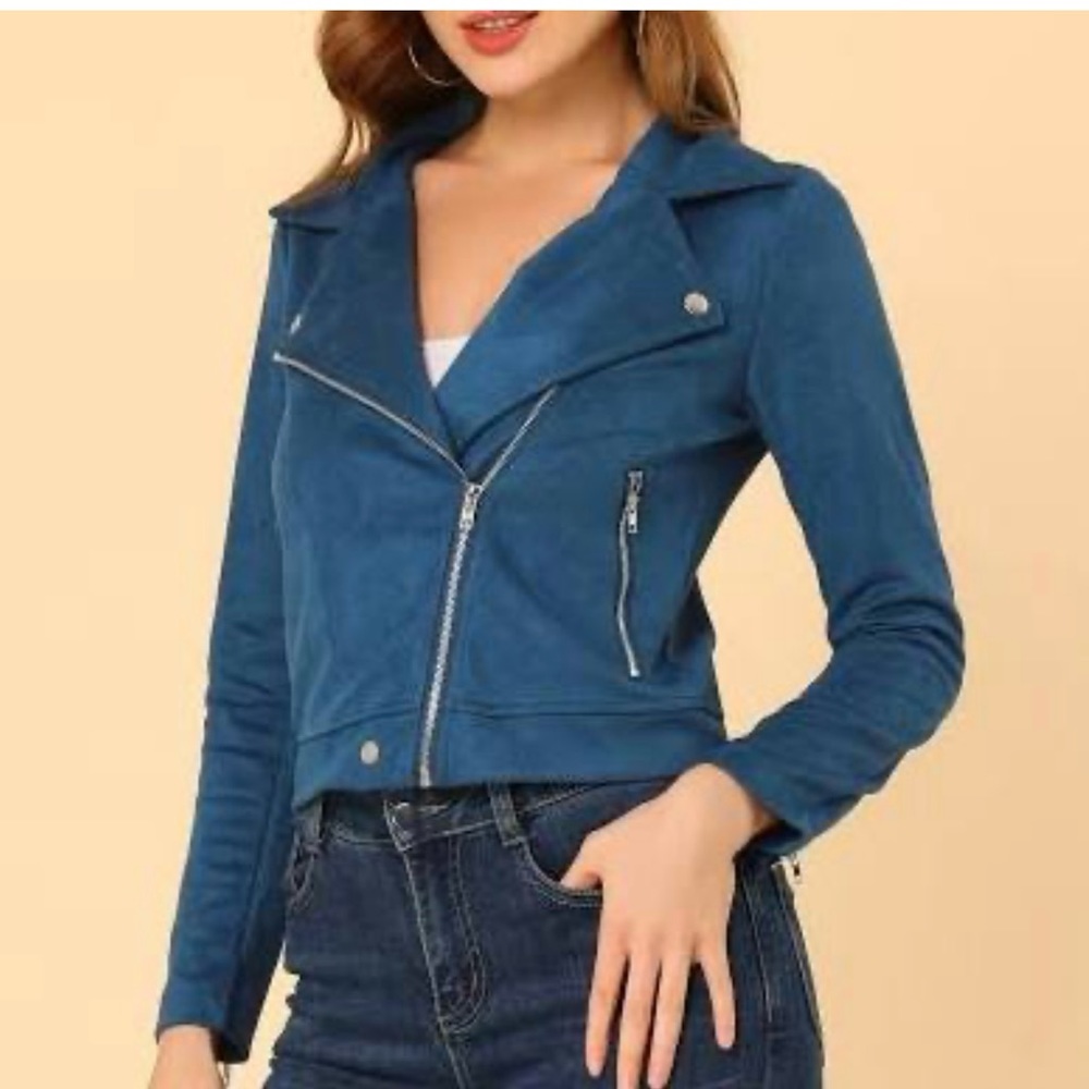 Faux suede Moto jacket- light blue color